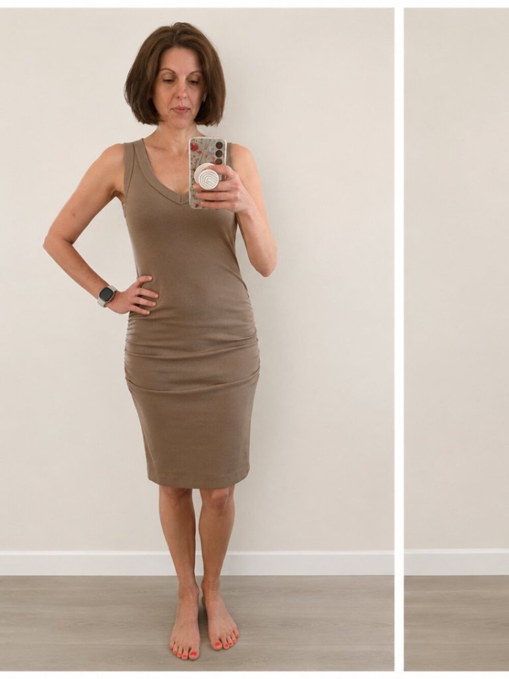Michael Stars Ruched Tank Midi Dress Camel Size M Made in USA